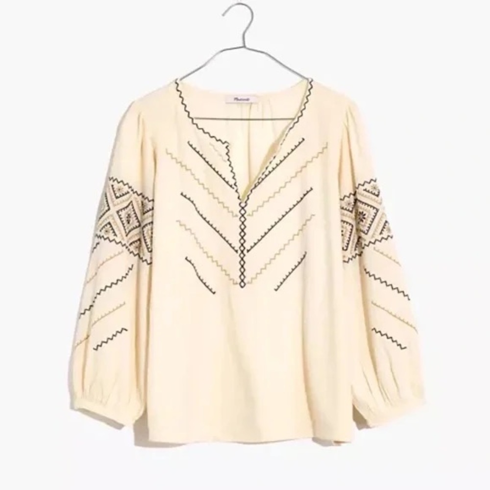 Madewell Women's Cream Embroidered Top Size Medium - Picture 2 of 11